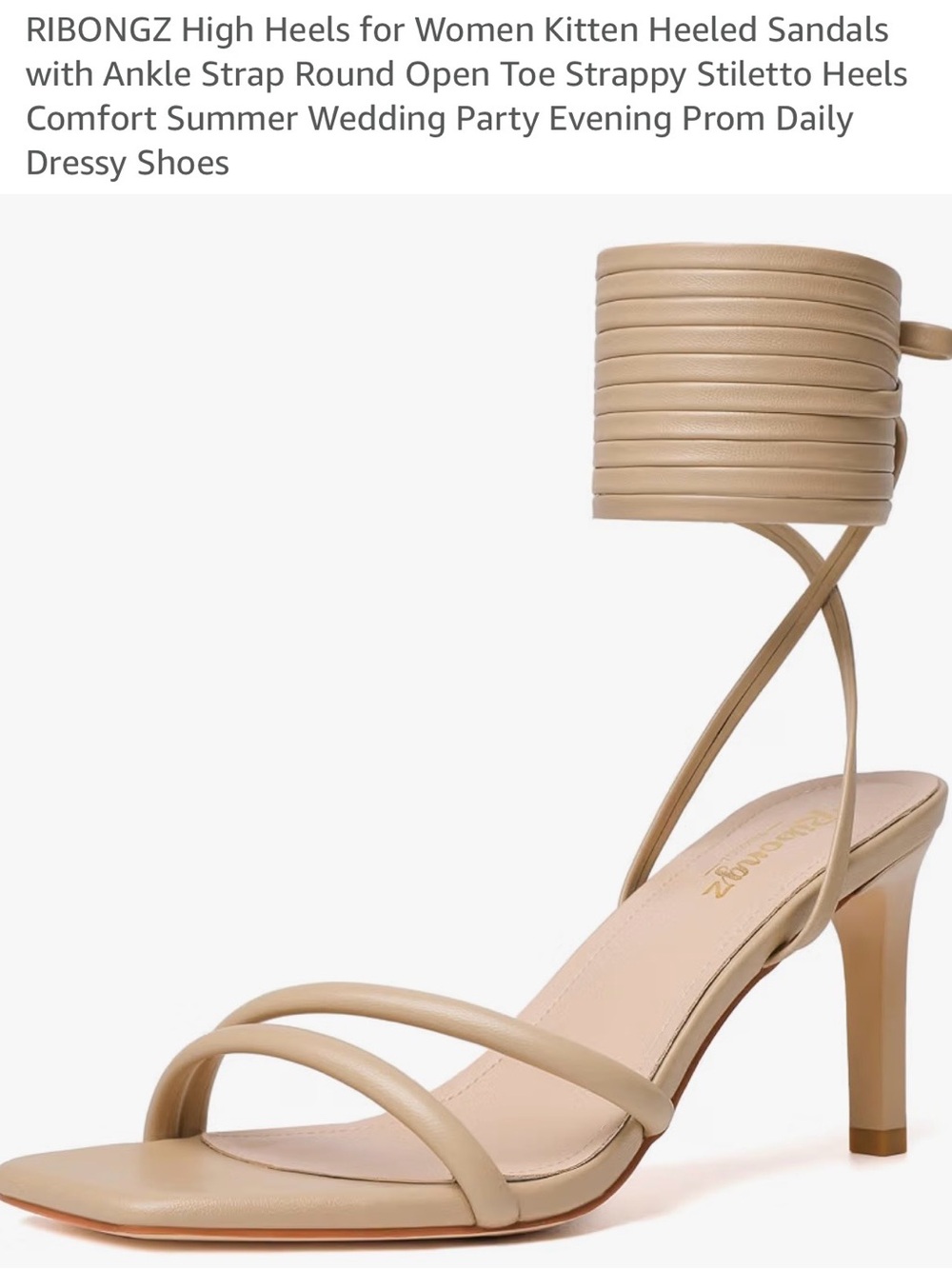 Source Unknown Tan Strappy Ankle-Wrap Kitten Heel Sandals